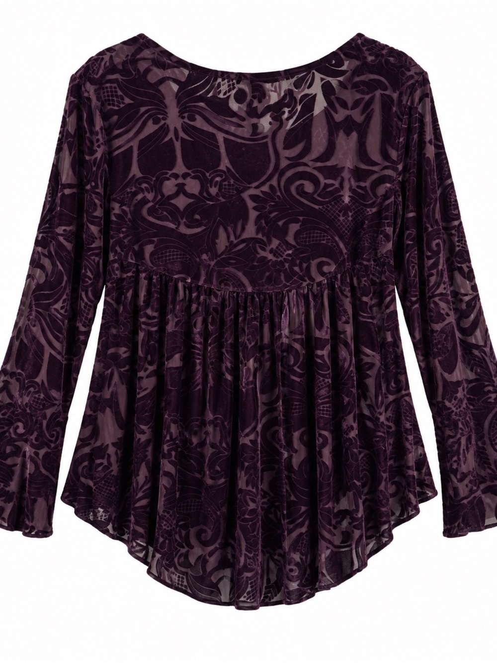 ULTRA PINK VELVET BURNOUT TUNIC TOP XL PLUM WHIMSIGOTH BELL SLEEVE - Picture 4 of 5